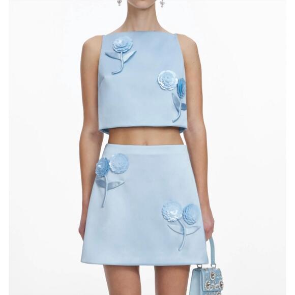 SELF-PORTRAIT Tops - NEW SELF-PORTRAIT satin 3d sequin flower top in blue